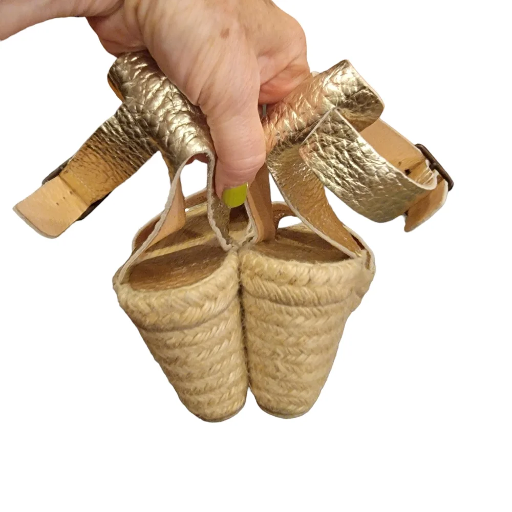 J Crew Gold Pebbled Leather Espadrille - Picture 3 of 6